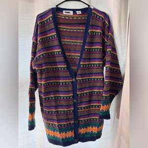 Vintage Womens 90s Gitano Multicolor Collegiate Cardigan Sweater L